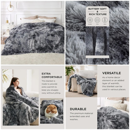 King Size Soft Fluffy Blanket for Bed, Faux Fur Fuzzy Minky Couture, Warm Winter Blanket