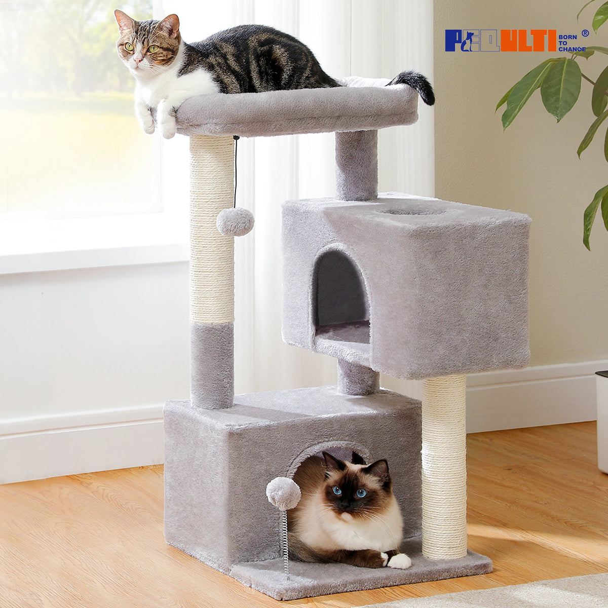 Large Cat Tree for Indoor Cats, Multi-Level Tower with Spacious Condos, Sisal Scratching Pad