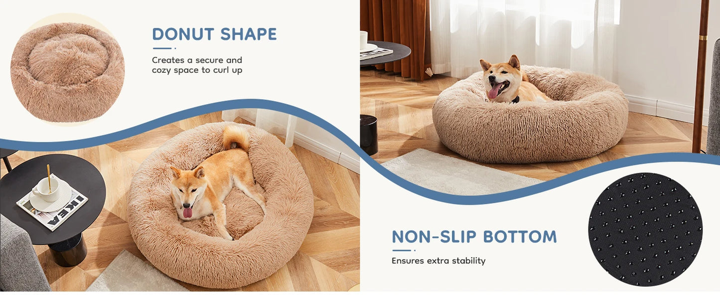 Calming Dog Bed for Medium to Large Dogs, Washable Anti-Slip Round