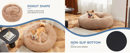 Calming Dog Bed for Medium to Large Dogs, Washable Anti-Slip Round