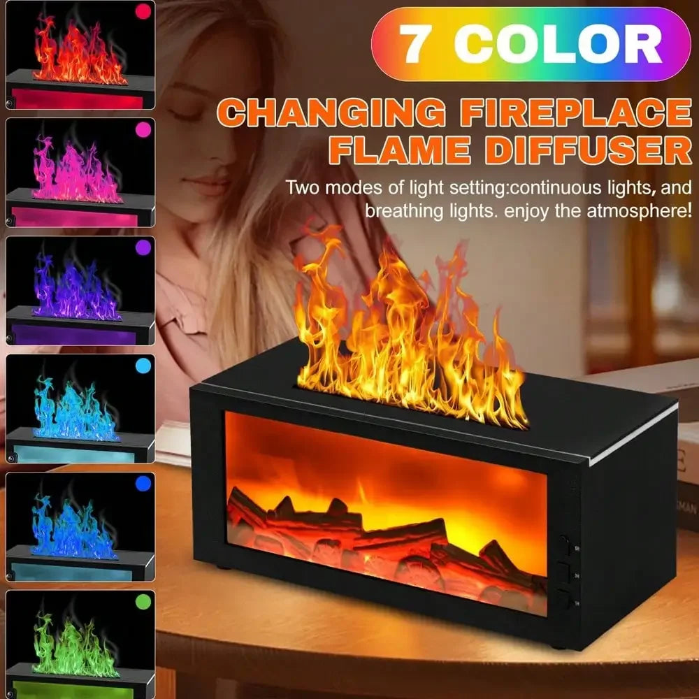 Upgraded 300ml Fireplace Diffuser, Essential Oil, 7 Colorful Large Flame Fire Humidifier Changing Aroma Diffuser for Aromatherapy
