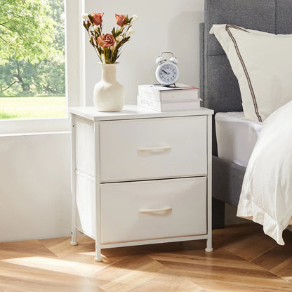 Nightstand, Table Storage For Bedroom 2 Fabric Drawers