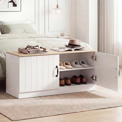 2-Door Shoe Bench with Adjustable Shelves, Hidden Storage Space for Hallway,Living room or Bedroom