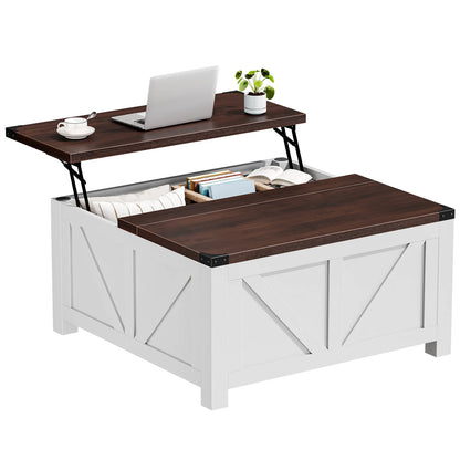 35.6IN Lift Top Coffee Table with Charging Station and Storage Shelf, Easy Lift Or Lower, Square Wood Table, Hidden Storage for Living Room