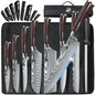 8PCS Damascus Stainless Steel Kitchen Knife Set, Super Sharp Japanese Style Chef Santoku Cleaver, Slicing Boning Utility Paring Knives Complete Cooking Cutlery Kit with Portable Protective Nylon Carry Bag for Home Kitchen Che