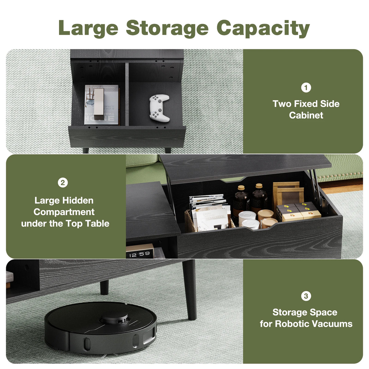 Lift Top Coffee Tables For Living Room, 39.37"x19.7" Wood, Adjustable Storage Shelf, Easy Lift Or Lower