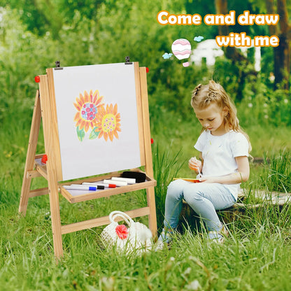 Kids Art Easel w/ Whiteboard & Paper Roll Double Sided Chalkboard