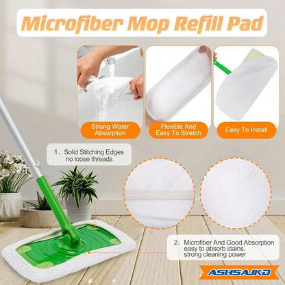 Reusable Microfiber Mop Refill Pads, 4 Pack Washable Strong Absorption For Dry And Wet Mopping, Fits 10-12 Inch Sweeper Mops