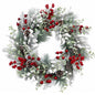 24 inch Pre-Lit Christmas Wreath with 20 LED Lights, 8-Mode Timer, Snowy Pinecone Berry Holiday Wreath for Front Door, Indoor Outdoor Decor