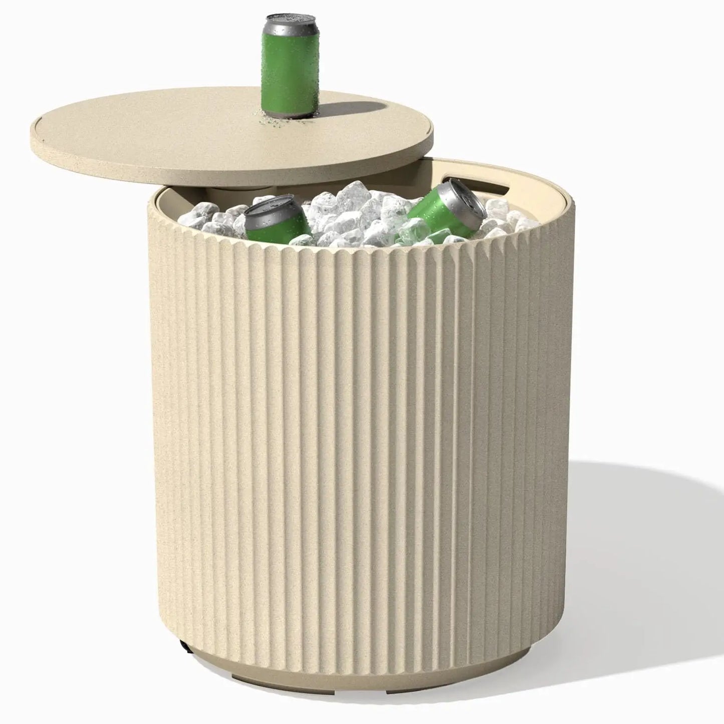 21in Outdoor Cooler Side Table, Modern, Stone-Plastic Composite,Weather Resistant