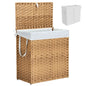 110L Laundry Basket with Lid, Foldable Wicker Laundry Hampers with Side Handles, Removable Liner, Rattan Laundry Basket with Sturdy Steel Frame