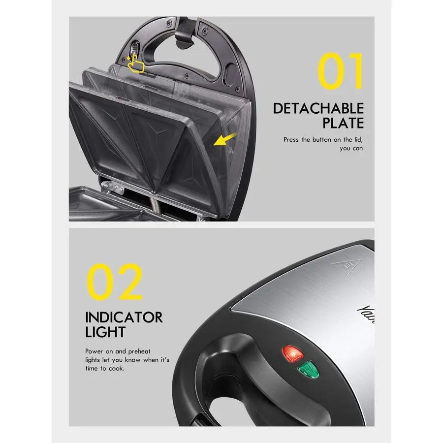 Sandwich Maker, 3 in 1 Waffle Maker, and Electric Panini Press Grill with Nonstick Coating Plate