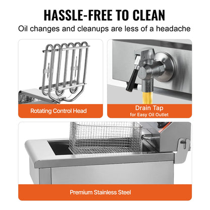 12L Electric Deep Fryer w/Dual Removable Tanks Commercial Countertop