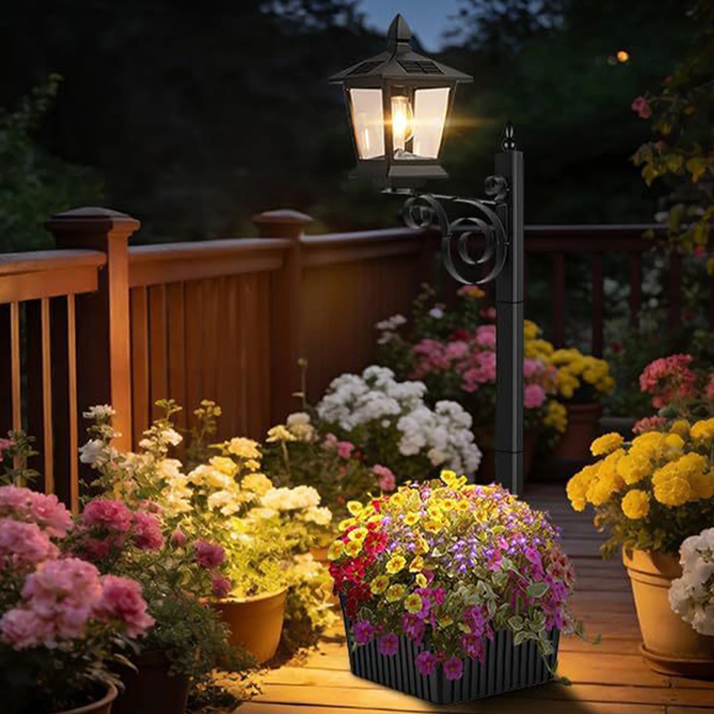 2 In 1 Outdoor Planter w/ Solar Light, Freestanding