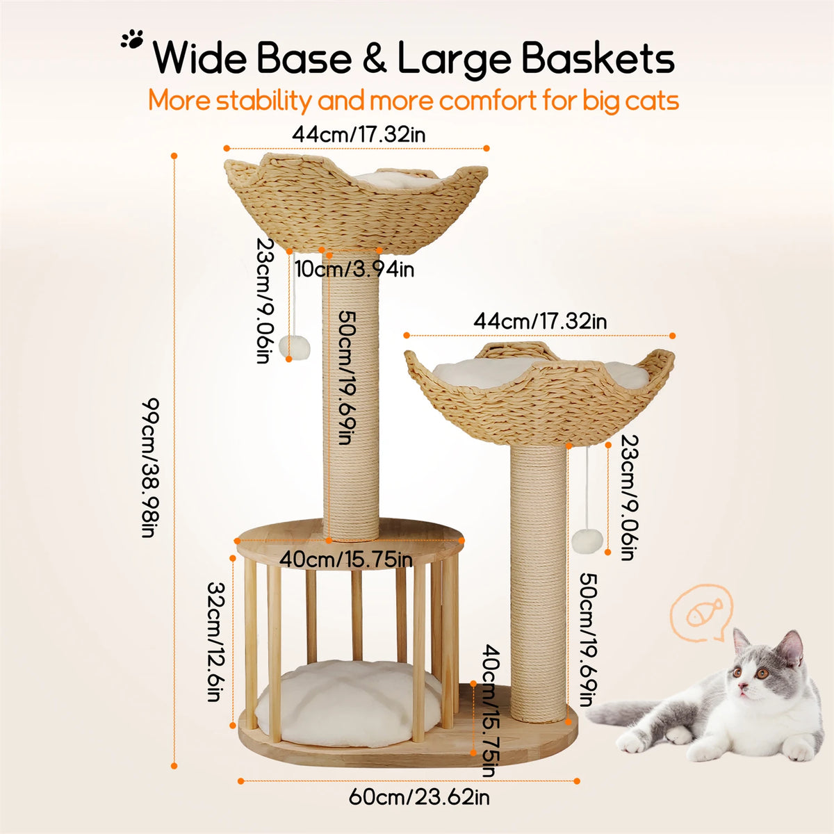 3 Tier Cat Tree Activity Tower with Plush Cushion and Dangling Ball, Sisal Scratching Post for Indoor Cats