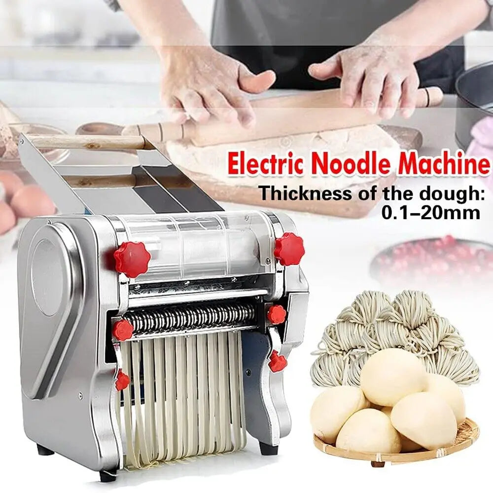 550W Electric Pasta Maker Noodle Machine, Dumpling Skin Roller, Full Stainless Steel Dual Knife Noodle Maker