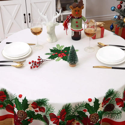 Christmas Tablecloth, Washable Table Cover, Festive Tablecloth for Dining Room, Party and Holiday Table Decorations
