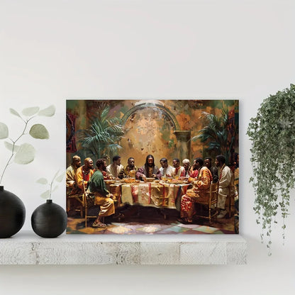 Black Last Supper canvas mural with 1.5 inch thick wood pine frame