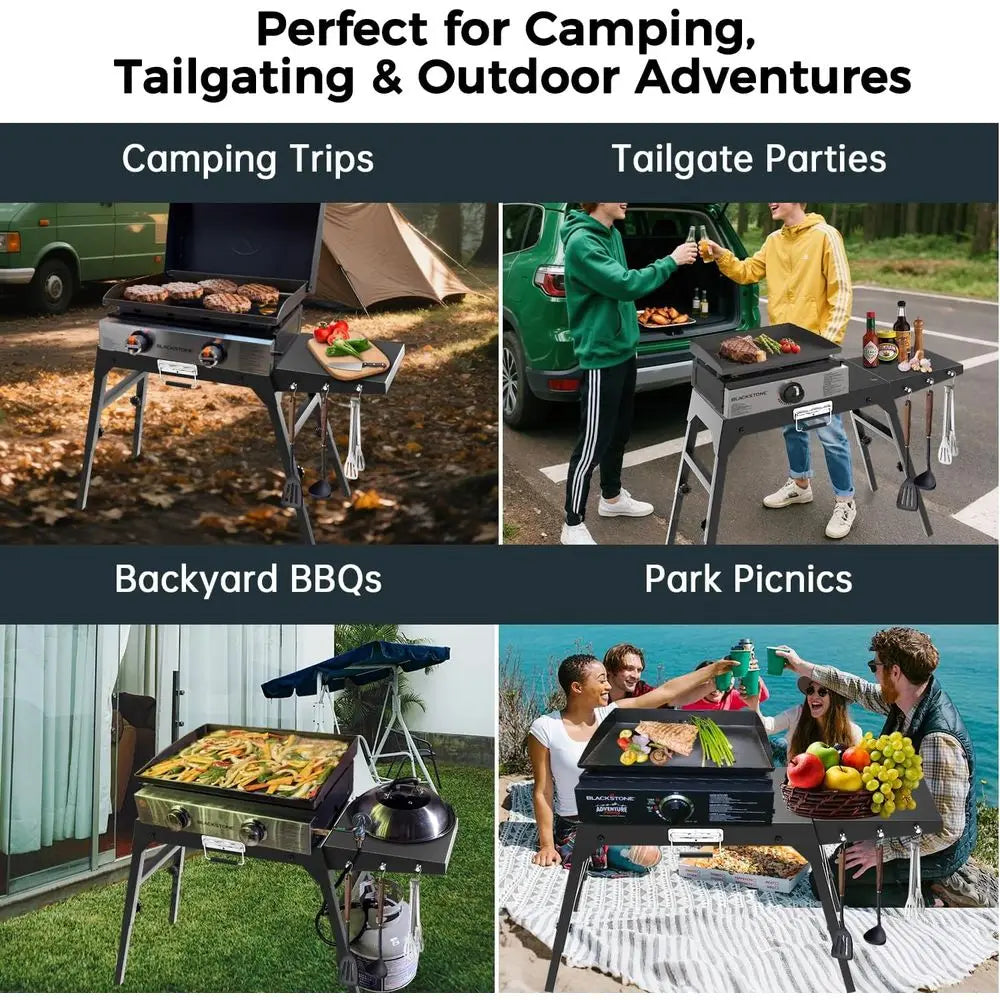 Heavy Duty Griddle Stand 17 & 22 Inch Outdoor Grill Table with Adjustable Legs, Side Shelf, Utensil Hooks - Portable