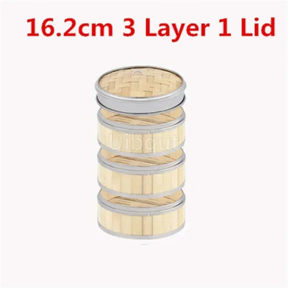 Bamboo Food Steamer basket with Stainless Steel Banding