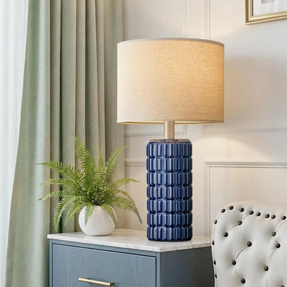 23" Modern Ceramic Table Lamp Set of 2 - Farmhouse Design with Linen Shade