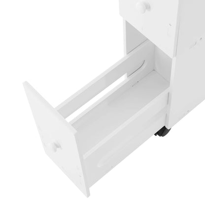 Modern Bathroom Storage Cabinet, PVC Narrow Floor Storage with Drawers, White