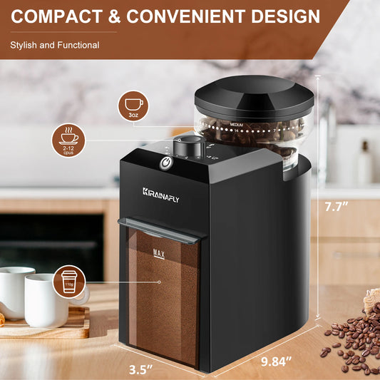 Automatic Electric Burr Mill Coffee Bean Grinder With 28 Adjustable Gears for Espresso French Press Drip Coffee