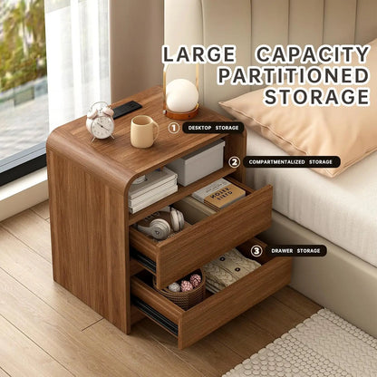 23.6" Walnut Nightstand with Charging Station, Mid Century Modern