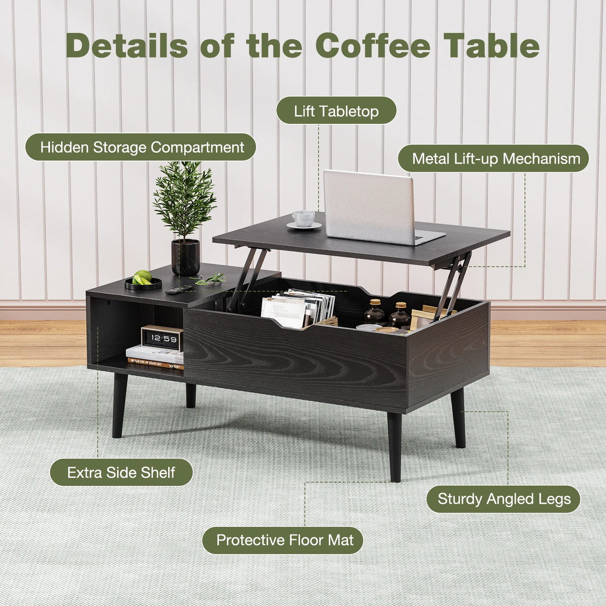 Lift Top Coffee Tables For Living Room, 39.37"x19.7" Wood, Adjustable Storage Shelf, Easy Lift Or Lower