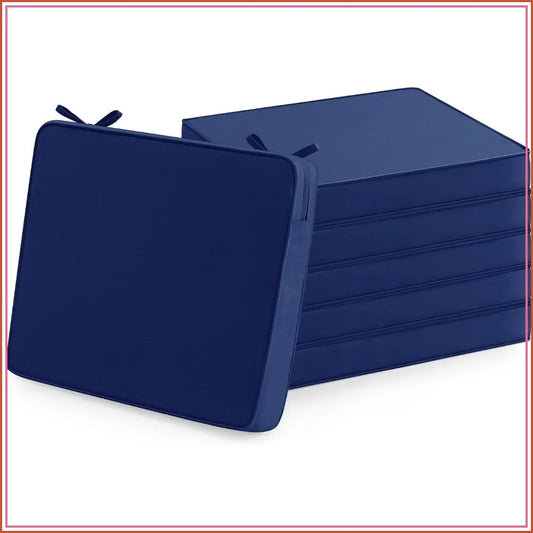 6-Pack Waterproof Patio Chair Cushions, 19x19x2 Inch, Fade Resistant, with Ties & Hidden Zipper, Navy