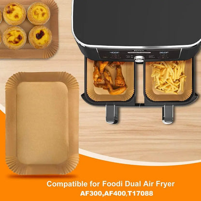 100 Pcs Disposable Non-Stick Parchment Paper Liners, Compatible with DZ201, DZ401, DZ550 & Dual Air Fryers
