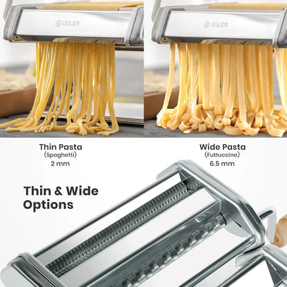 3-in-1 Pasta Machine: 9 Thickness Settings, Dough Rollers & 2 Cutters, Stainless Steel, Durable & Easy Clean