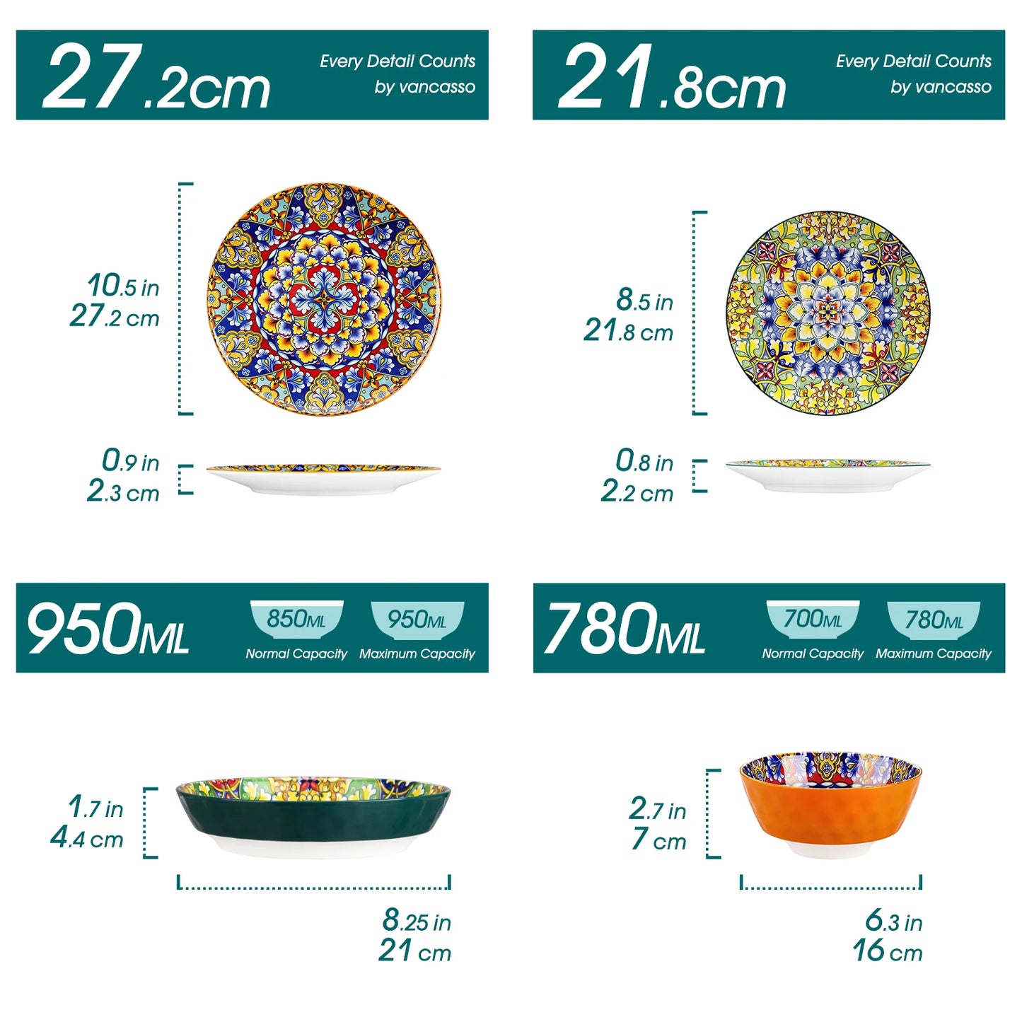 12/16/18/24 Piece Ceramic Dinnerware Set, Stoneware Bohemian Style