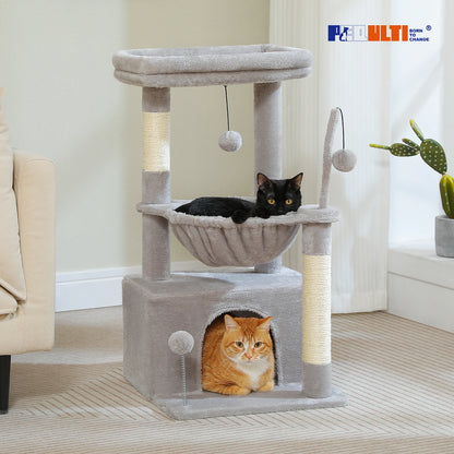 4-in-1 Cat Tree with Large Cat Condo, Sisal Scratching Post, Deep Hammock, Cozy Top Perch