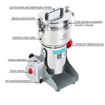 2000G Electric Stainless Steel Grain Mill Grinder, Pulverizer Powder Machine, for Dry Herbs Grains Spices Cereals Coffee Corn