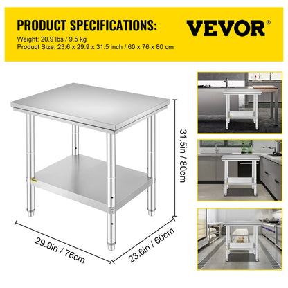 Kitchen Work Table for Commercial Catering, Garage, Restaurant with Undershelf, Stainless Steel
