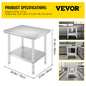 Kitchen Work Table for Commercial Catering, Garage, Restaurant with Undershelf, Stainless Steel