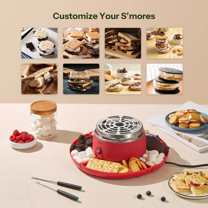 S'mores Maker Indoor, Flameless Electric Marshmallow Roaster with 4 Detachable Trays & 6 Roasting Forks