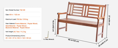 Outdoor Garden Bench, 480 lbs Load Capacity