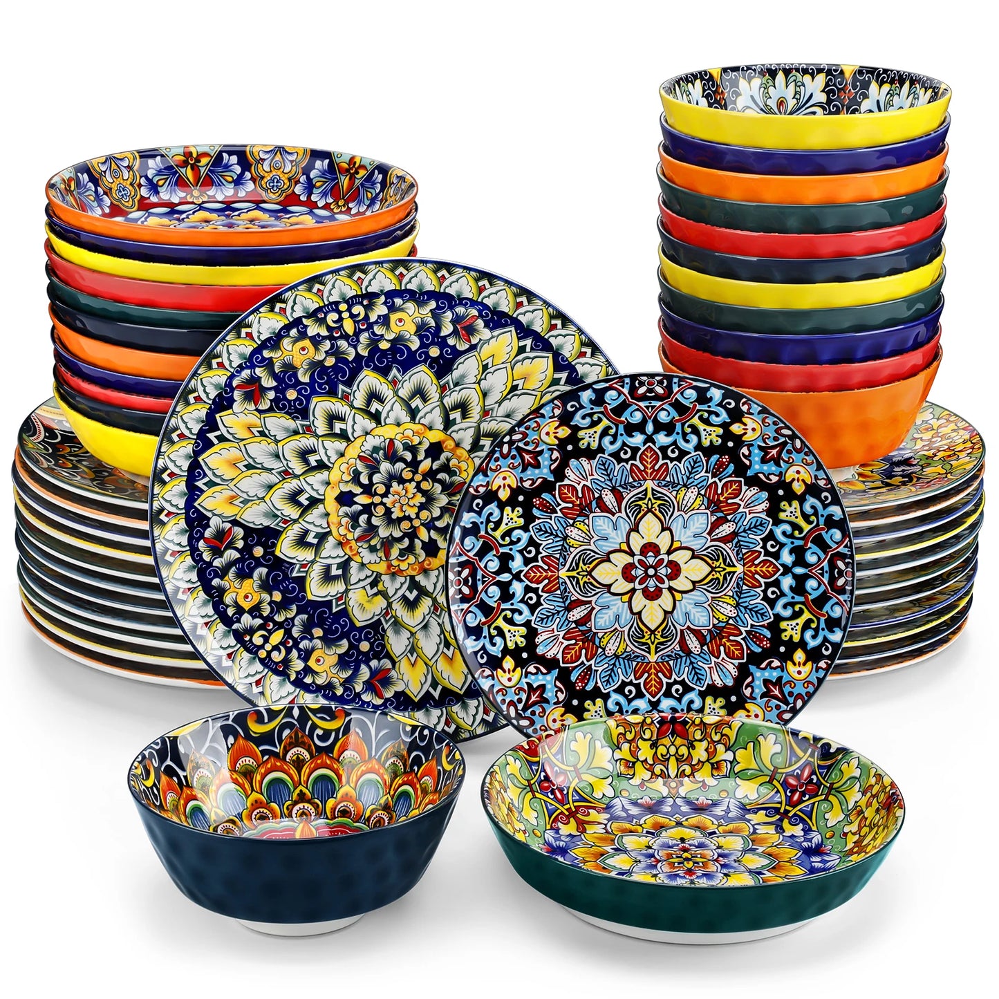 12/16/18/24 Piece Ceramic Dinnerware Set, Stoneware Bohemian Style
