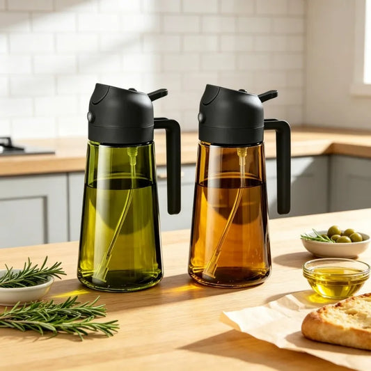 2 in 1 Oil Sprayer Bottle, Glass Oil Sprayer for Cooking, Pour & Spray Dual Use Olive Oil Bottle with Handle, Kitchen Gadget for Air Fryer BBQ Salad