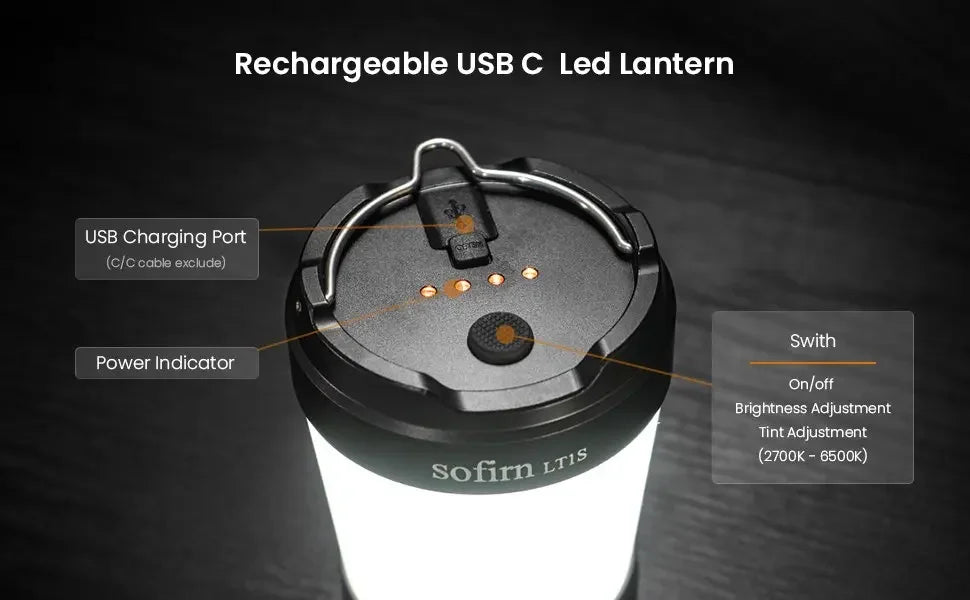 Camping Light, USB C 21700 Rechargeable Lantern