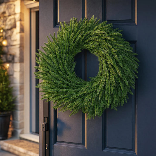 26 Inch Christmas Wreath For Front Door, Real Touch Pine Cedar Winter Greenery Wreath For Indoor Outdoor Porch Window Farmhouse Decor