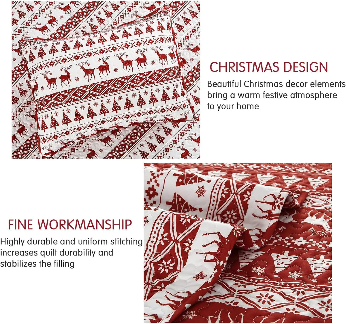 3PCS Christmas Quilt Set King/Queen Size Quilt Set, Winter Blanket, Soft Warm Snowflake Fleece