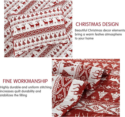 3PCS Christmas Quilt Set King/Queen Size Quilt Set, Winter Blanket, Soft Warm Snowflake Fleece