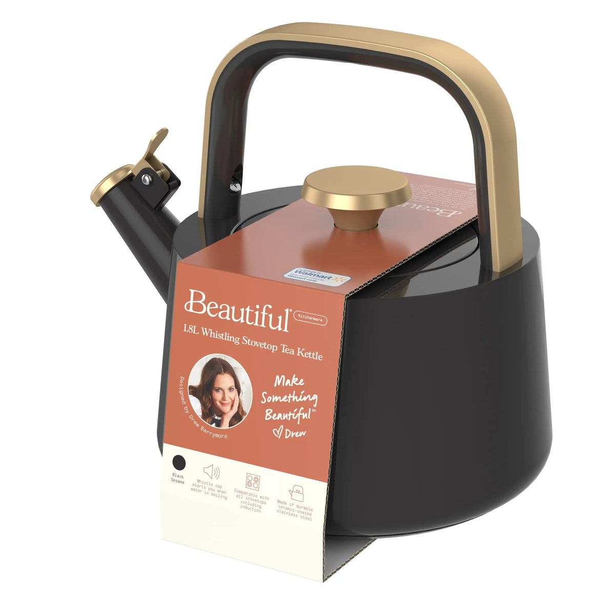 Beautiful 1.8L Ceramic Non-Stick Stovetop Tea Kettle, Sage Green by Drew Barrymore