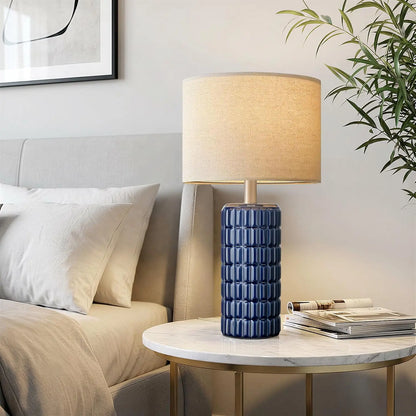 23" Modern Ceramic Table Lamp Set of 2 - Farmhouse Design with Linen Shade
