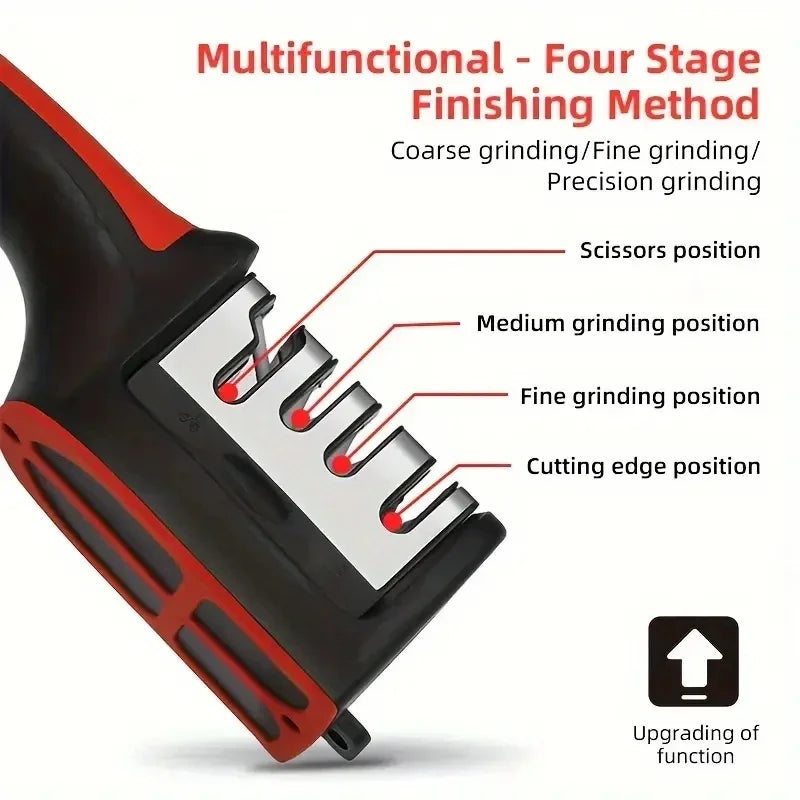 3-Segment Knife Sharpener for Kitchen, Stainless Steel Three-Purpose Sharpening Stone