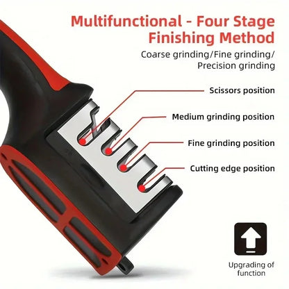 3-Segment Knife Sharpener for Kitchen, Stainless Steel Three-Purpose Sharpening Stone