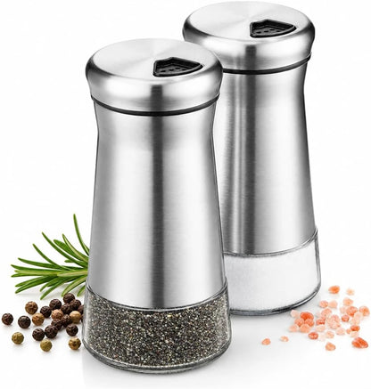 Glass Salt/Pepper Shakers, Stainless Steel Spice Dispenser with Adjustable Pour Holes, Kitchen Items